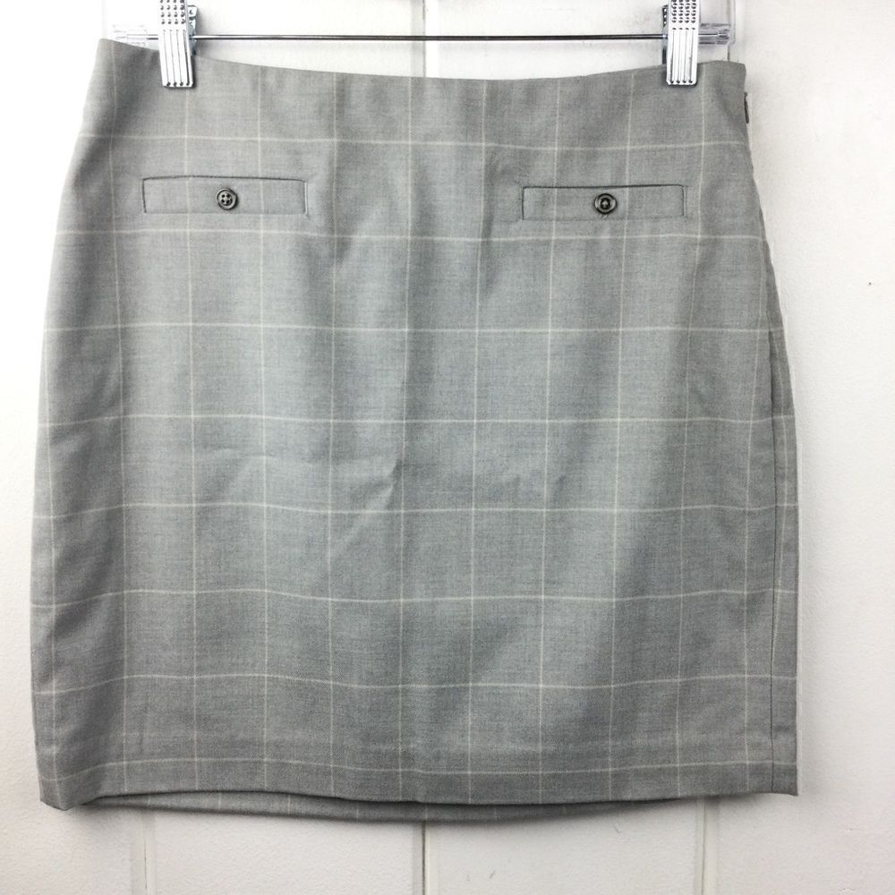 ‎Banana Republic Gray & Cream Plaid Checked Skirt, Size 4